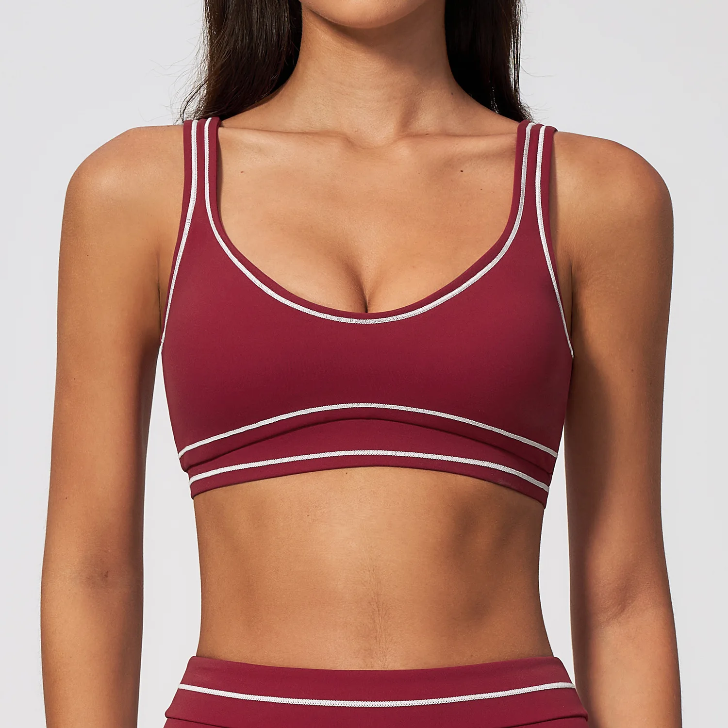 Farbblockierender Stoßdämpfender Lauf- und Yoga-BH für Damen mit Herausnehmbaren Brustpolstern, Raffung und Stoßschutz, Workout-Top, Sport-BH – Detail 11