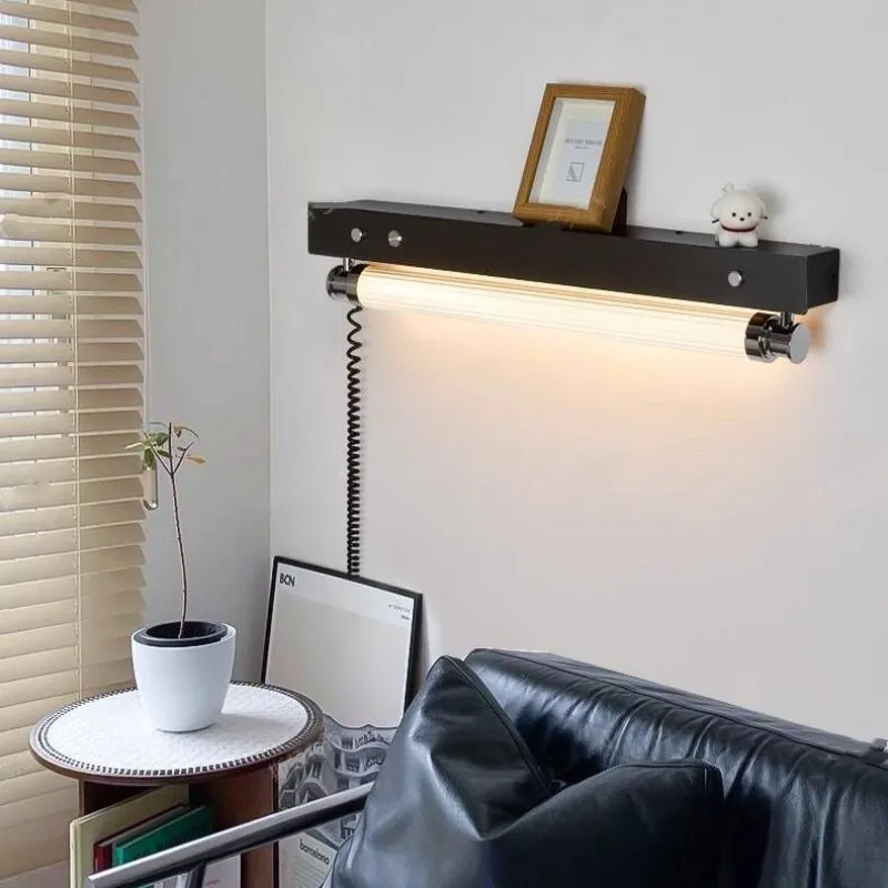 A Straight Strip Wall Lamps Minimalist Storage Rack For Bedroom Background Wall Sconces No Wiring Bedside Atmosphere LED Sconces