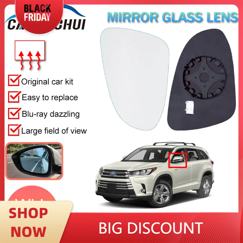 1 pair Side Rearview Mirror Blue Glass Lens with heating Wide angle View anti glare For Toyota Highlander 2009~2016 2017 2018