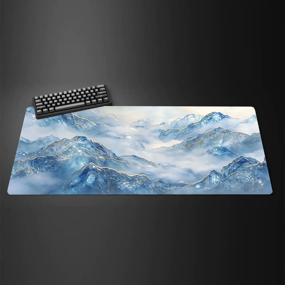 Aesthetic Gilded Mountain Range Large Desk Mat Purple Cloud Mist Scenery Modern Abstract Art Mousepad for Laptop PC Decor