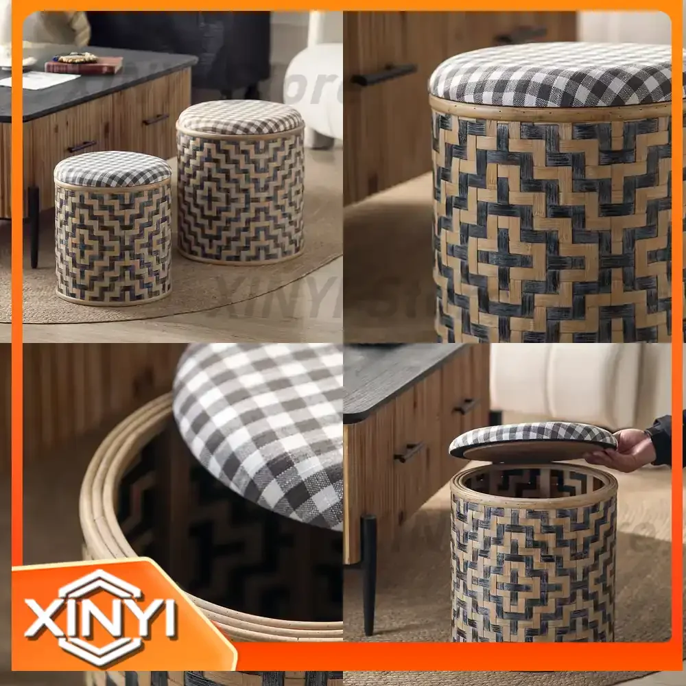 European Shoe Changing Stool for Small Stools Storage Solid Wood Low Stool Fabric Sofa Stool Household Storage Door Pedal