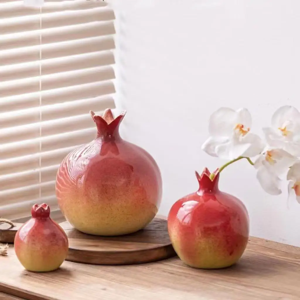 

Ceramic Pomegranate Flower Vase Artificial Pomegranate Fruit Flower Arrangement Accessories Porcelain Crafts Home Decoration