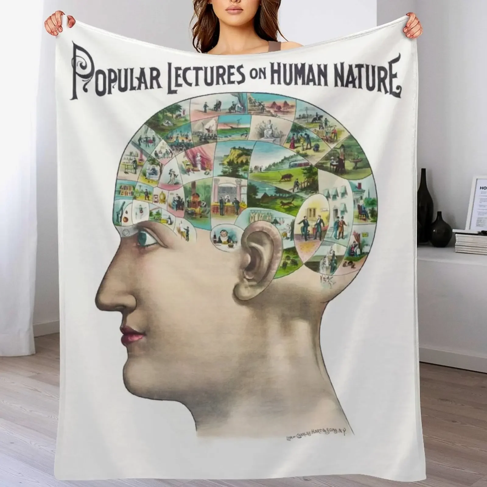 Vintage Phrenology Head Humanity Mindmap Illustration Throw Blanket Thin Blankets For Sofas Bed Fashionable Thins Blankets