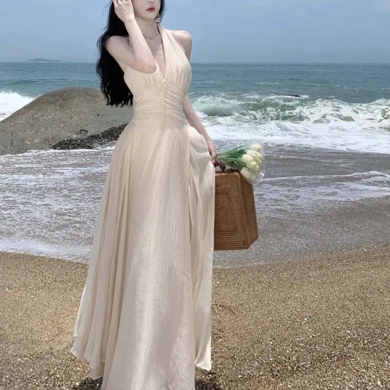 Witte Midi Jurken Zomer Nieuwe Vrouwen 2025, Mouwloze V-hals Jurk Slanke Feestavond Verjaardag Gewaad Vakantie Prom Koreaanse Vestidos