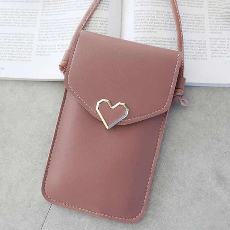 Women Bag For Phone Transparent 2024 Women Coin Purse Cross Shoulder Bag Girls Cute Phone Bags Mini Heart Type Hasp Mobile Pouch