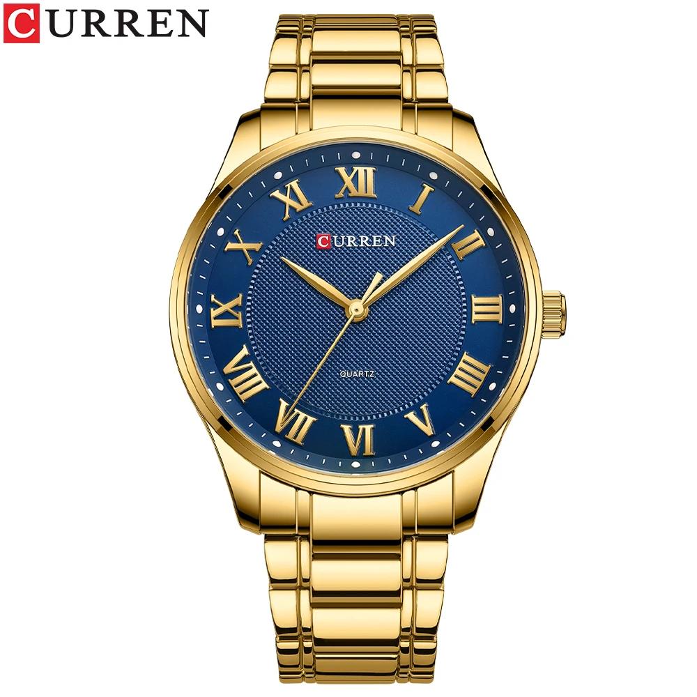 2022 CURREN Men Watch Stainless Steel Band Luxury Quartz Wristwatches for Male Creative Design Golden Clock with Luminous