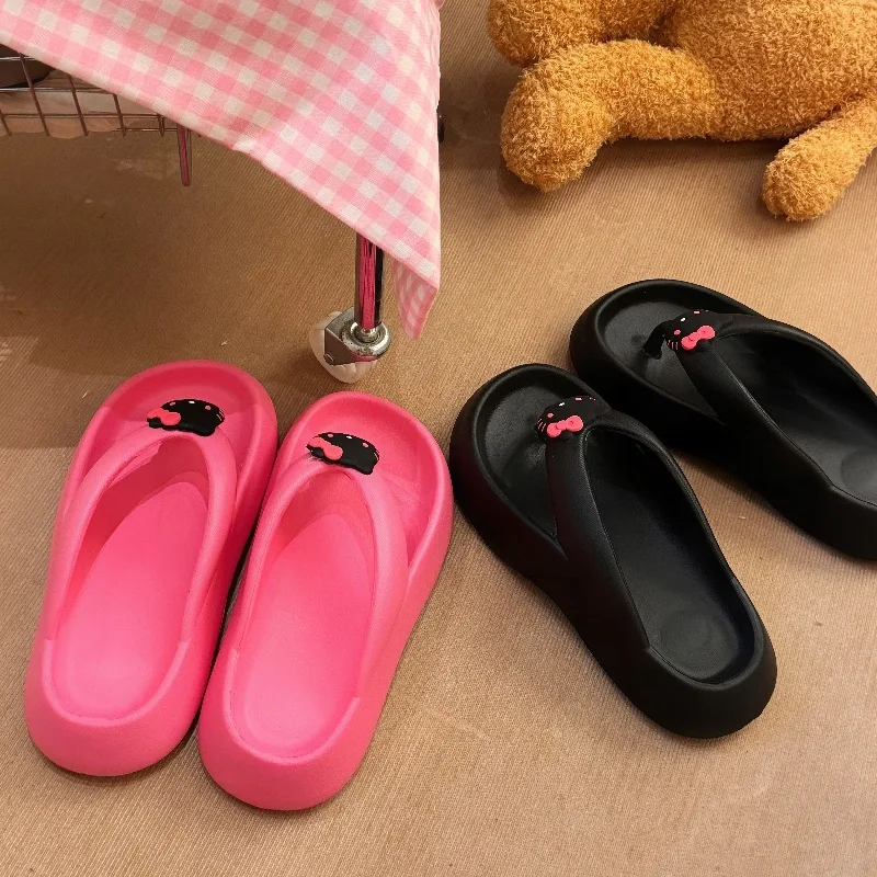 

Anime Hello Kitty Thick Soled Flip Flop Slippers For Women Summer Cute Cartoon Homewear Anti Slip Beach Shoes Casual Slippers