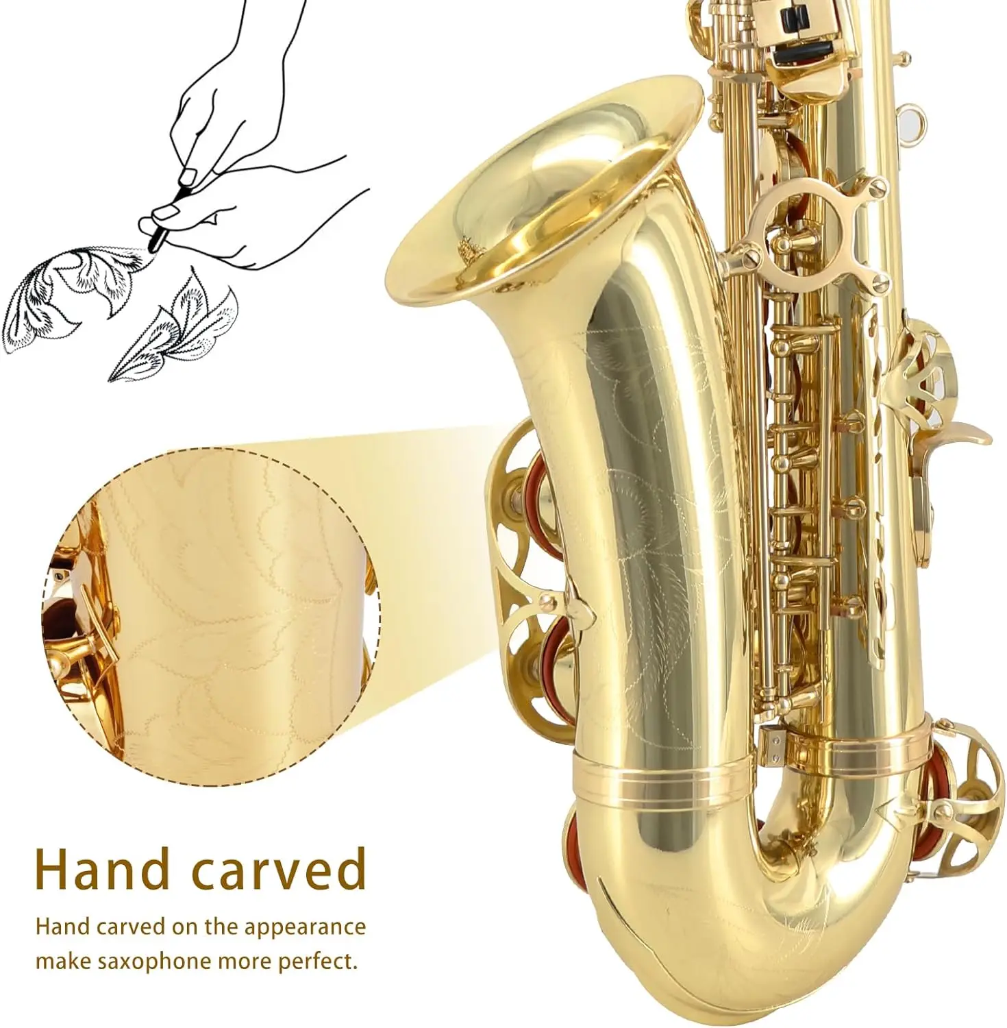 Eb Alto Saxophone Brass Lacquered Gold Professional Woodwind Instrument E Flat Sax With Case Strap Musical Instrument Parts