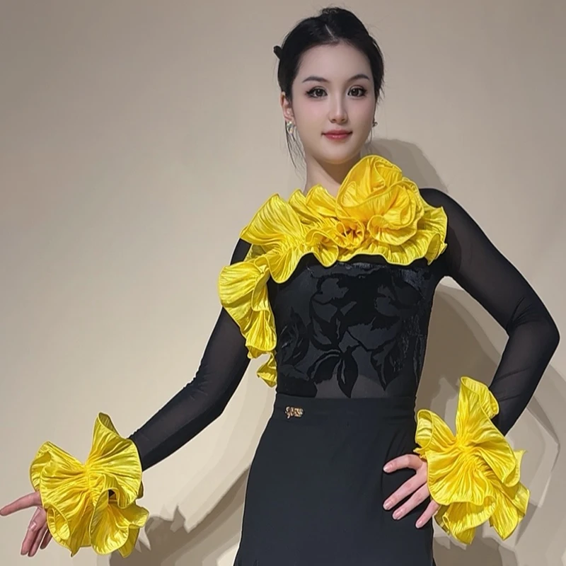 2025 New Modern Dance Tops For Women Long Sleeved Practice Clothes Samba Chacha Tango Adult Female Ballroom Dance Wear XH3297