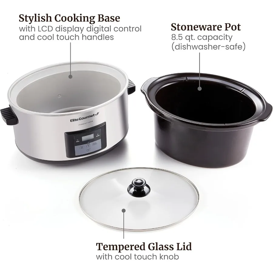 MST900D 8.5Qt طباخ بطيء جامبو رقمي قابل للبرمجة XL مع إعدادات لدرجة الحرارة قابلة للتعديل لإعداد صلصات الدخول