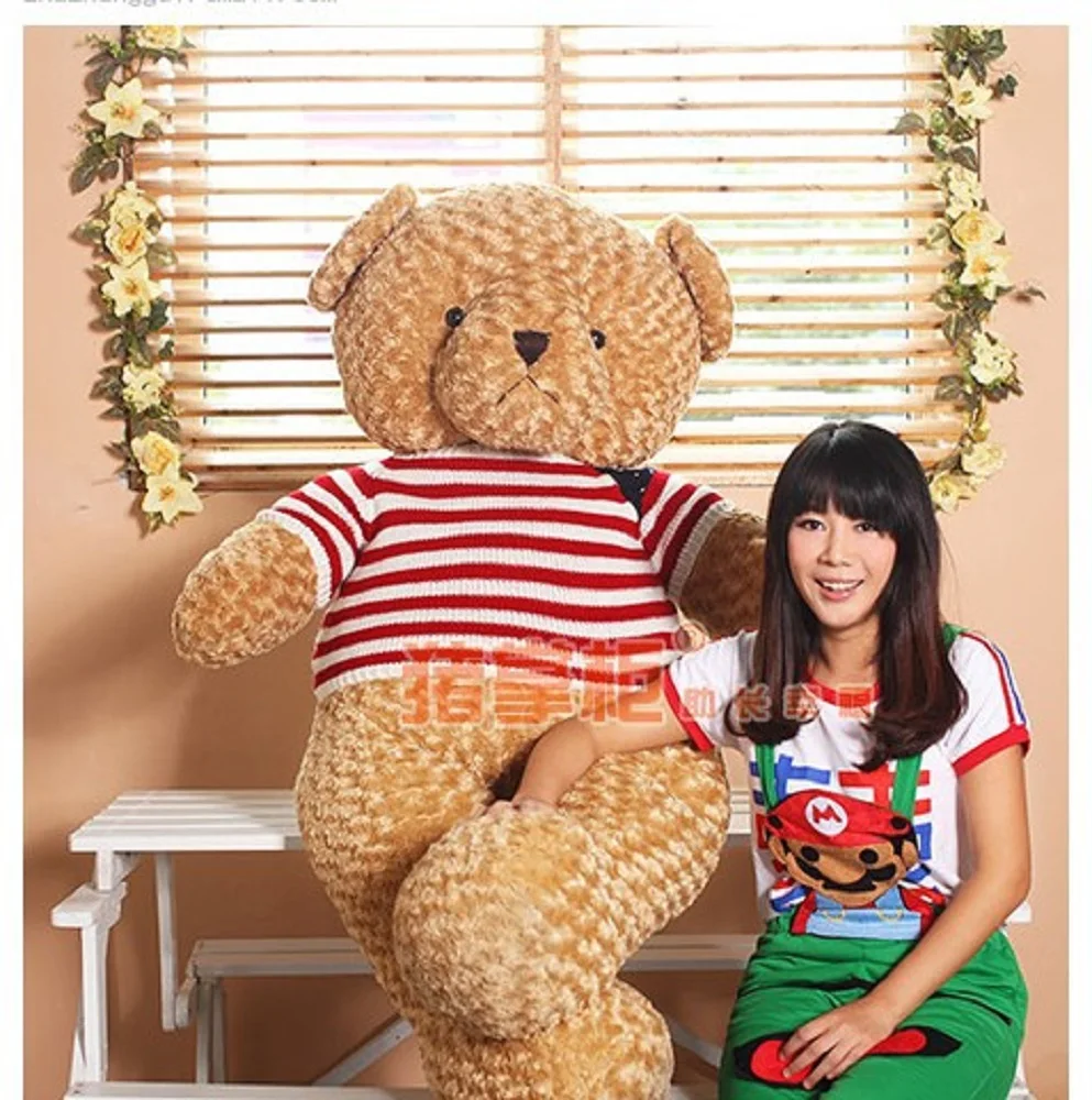 

the huge lovely teddy bear toy plush bear toy with white and red stripe cloth doll birthday gift about 120cm