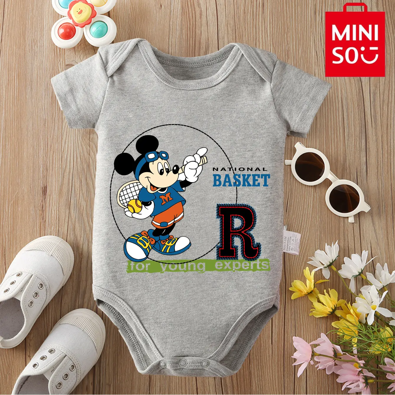 

MINISO Mickey Mouse Cute Minnie Bodysuit Baby Soft 100% Cotton Cloths Gift for Baby Onesie Jumpsuit for 0 To 12 Months Newborn
