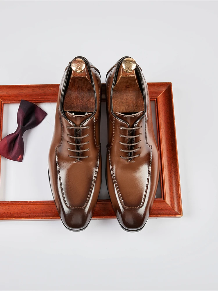 Handmade Oxford Shoes British Style Wedding Men's Dress Shoes Square Head Bow-Tied Business Formal Shoes Leather Shoes