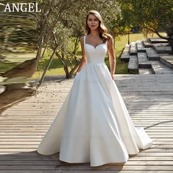 ANGEL Civil V-Neck Wedding Dresses Customized 2025 Long Satin Bridal Gowns A-line Backless Buttons Bride Party Spaghetti Straps