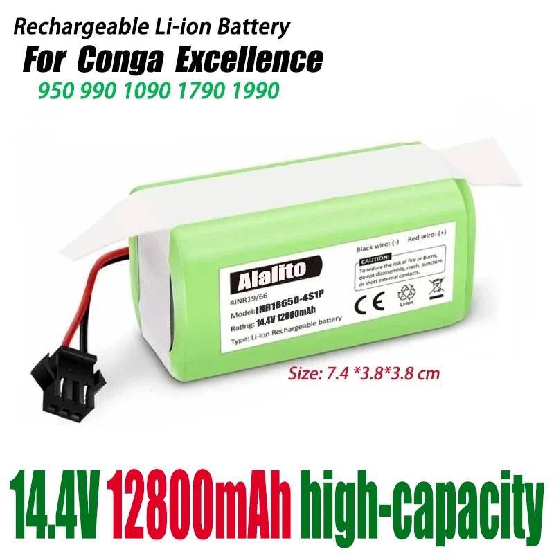 14.4V12.8Ah Li-ion battery for Cecotec Conga Excellence 950 990 1090 Ecovacs Deebot DN621 601/605 Eufy RoboVac 35C Panda i7 V710