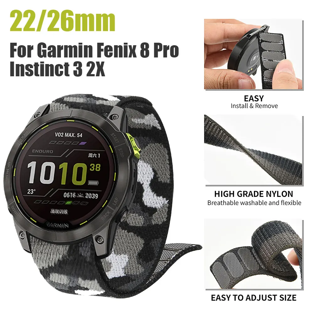 22/26 mm farbiges Nylonarmband für Garmin Fenix 8 Pro 8 E 7X/Instinct 3 2X/Forerunner 970 965 955/Tactix 8 7/Enduro 3 2 Uhrenarmband