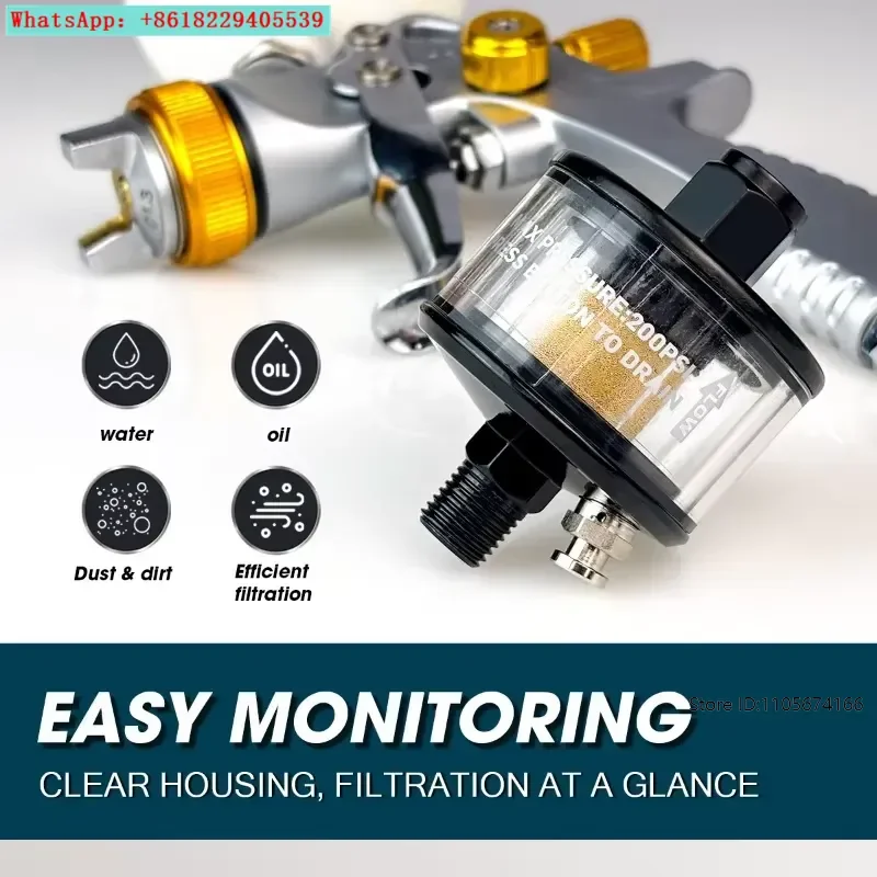 1/4 NPT Aluminum Air Compressor Filter Water and Oil Separator Trap 90 psi Operating Pressure for Air Tools and Paint Gun