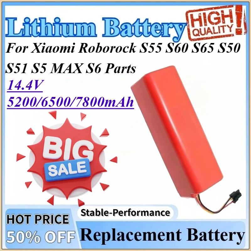 

14.4V BRR-2P4S-5200S Robotic Vacuum Cleaner Replacement Battery For Xiaomi Roborock S60 S55 S50 S65 S5 S51 MAX S6 Parts