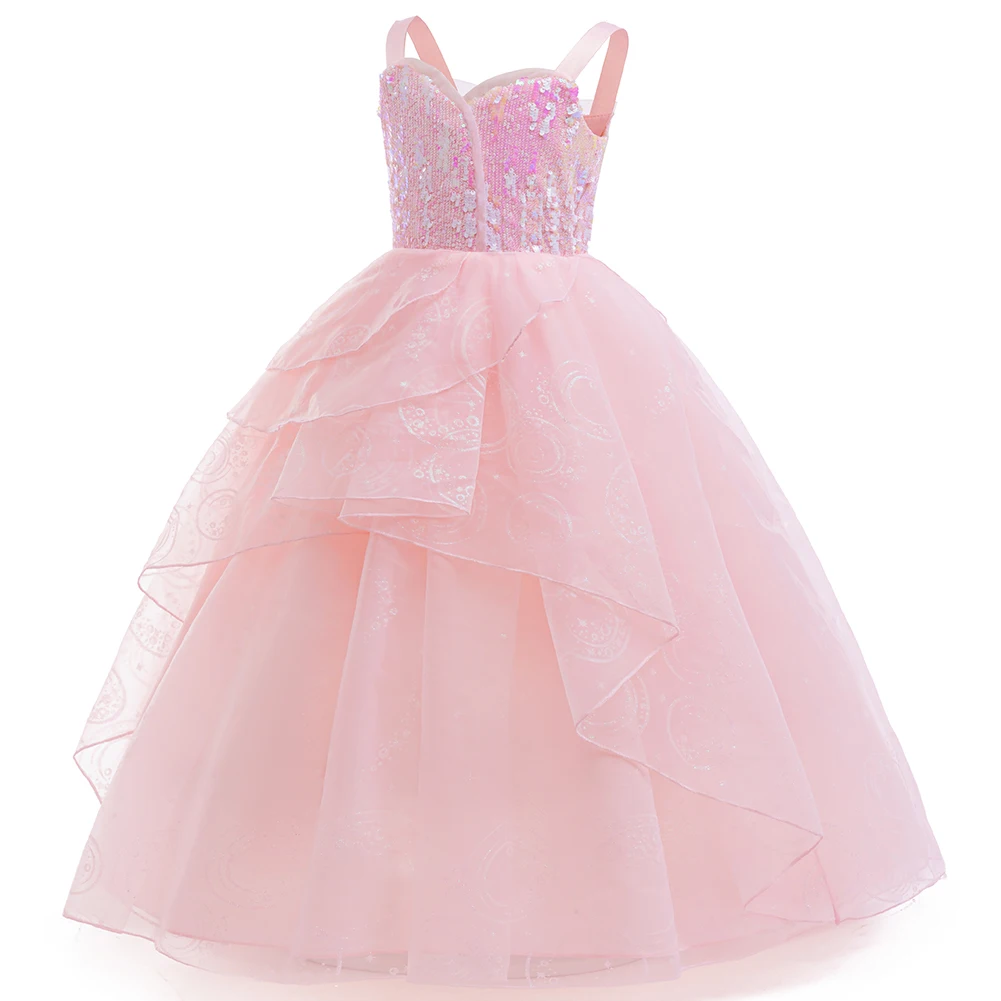 Fashion Girls Sequin Mesh Dress Halter Sleeveless Children Birthday Princess Dress WIcked Summer Flower Girl Dresses for Wedding