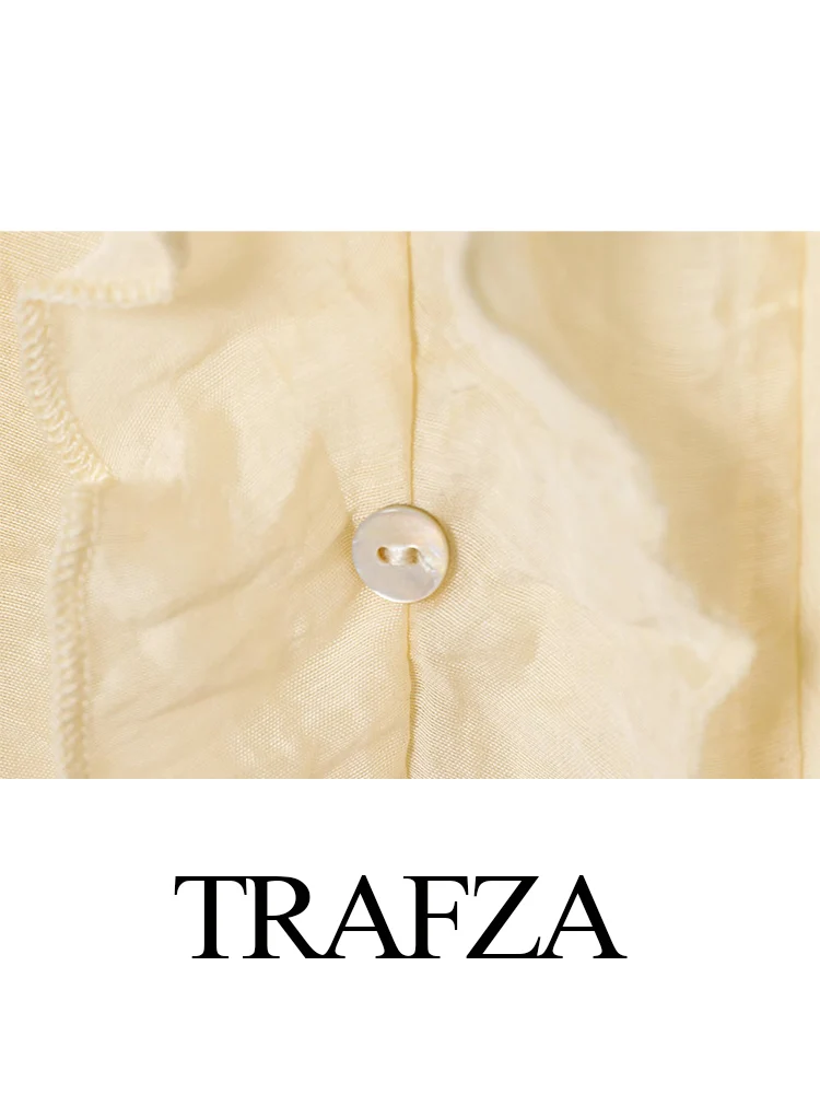 

TRAFZA Women Summer New Fashion Solid V-neck Laminated Decorative Sleeveless Top Female Temperament Thin Casual Vest Top Mujer