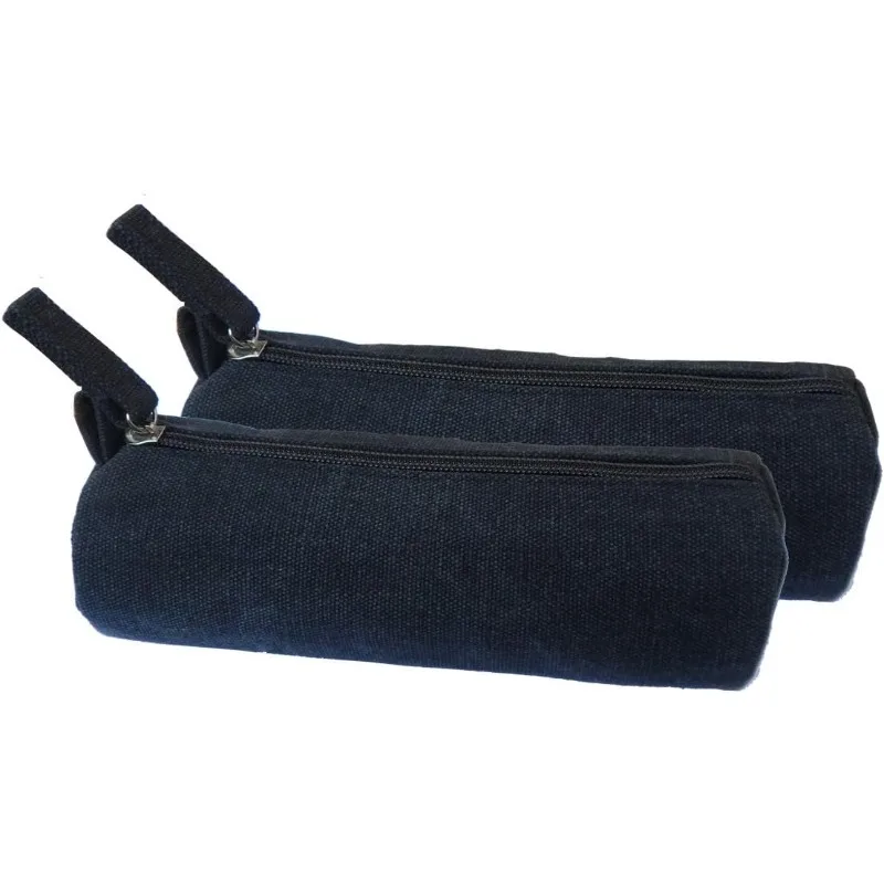 Heavy-duty canvas stationery simple small pencil case and durable black pencil pouch with handmade zipper