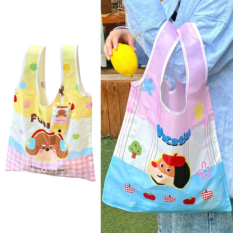 

Cheerful Cartoon Motif Handbag Tote for Shopping Spacious Compactable Reusable Gift for Girls