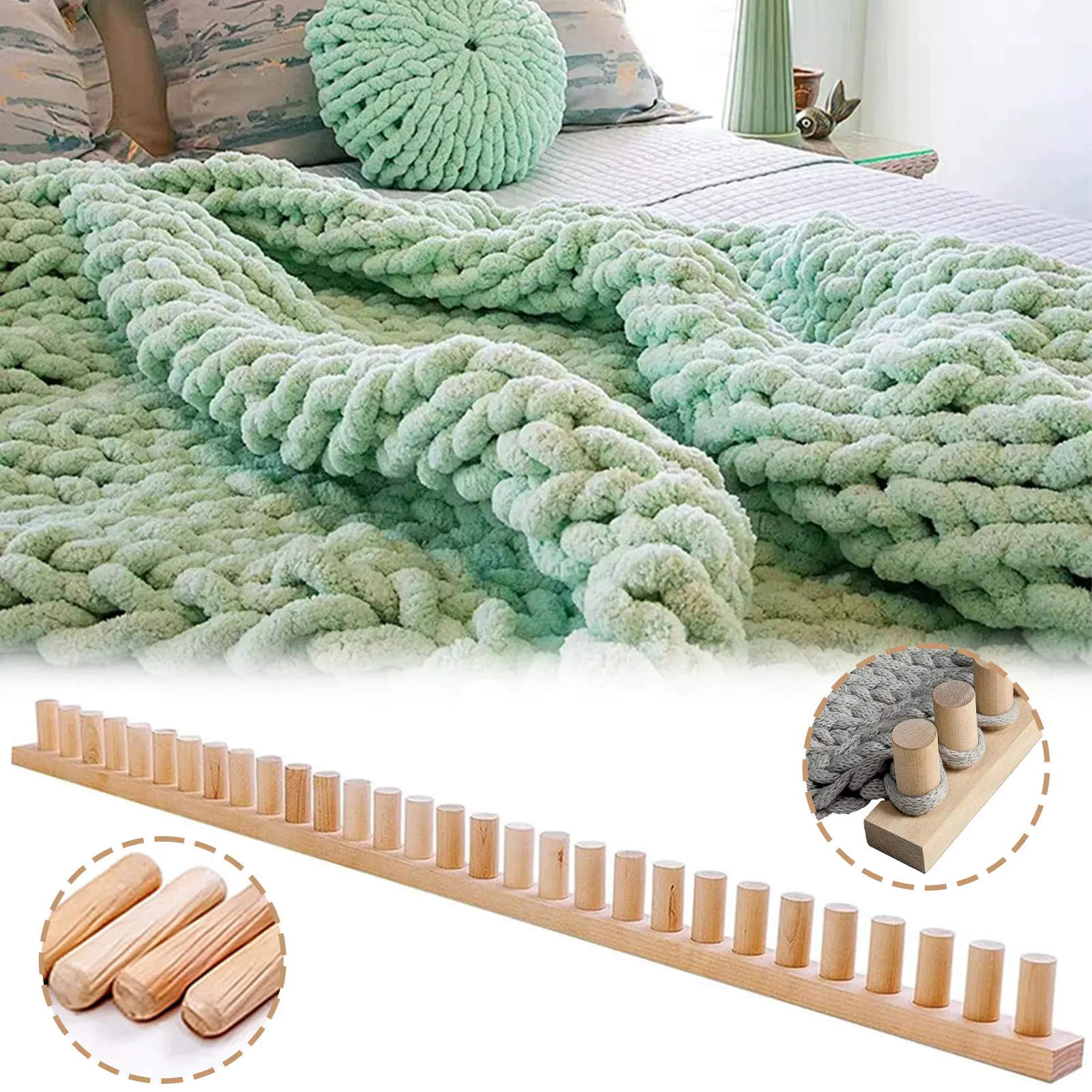 

Chunky Yarn Blanket Looms Unique Woven Wood Design For Aesthetic Appeal. For Beginners