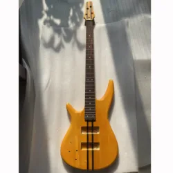 High Quality Stock Customized Left Hand 4 Strings One Piece Electric Bass Guitar Unfinished Rosewood Fretboard Gloss Yellow