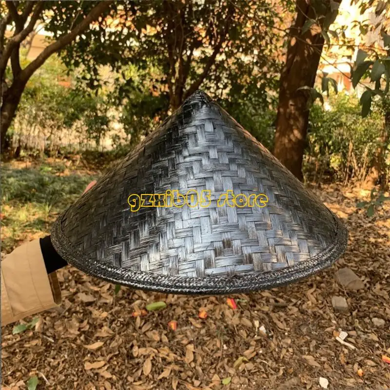 C9GE الكبار الخيزران النسيج قبعة الشمس المحمولة واسعة حافة قبعة مخروطية بسيطة للخارجية #4