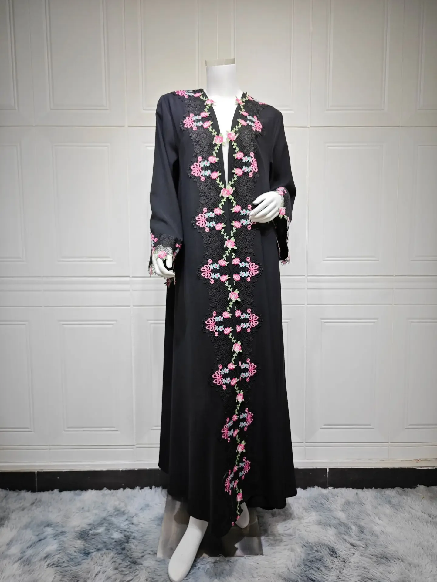 

Black Embroidery Kimono Jalabiya Abaya Dubai Kaftan Women Muslim Dress Open Abayas Cardigan Kebaya Caftan Marocain Femme Robe