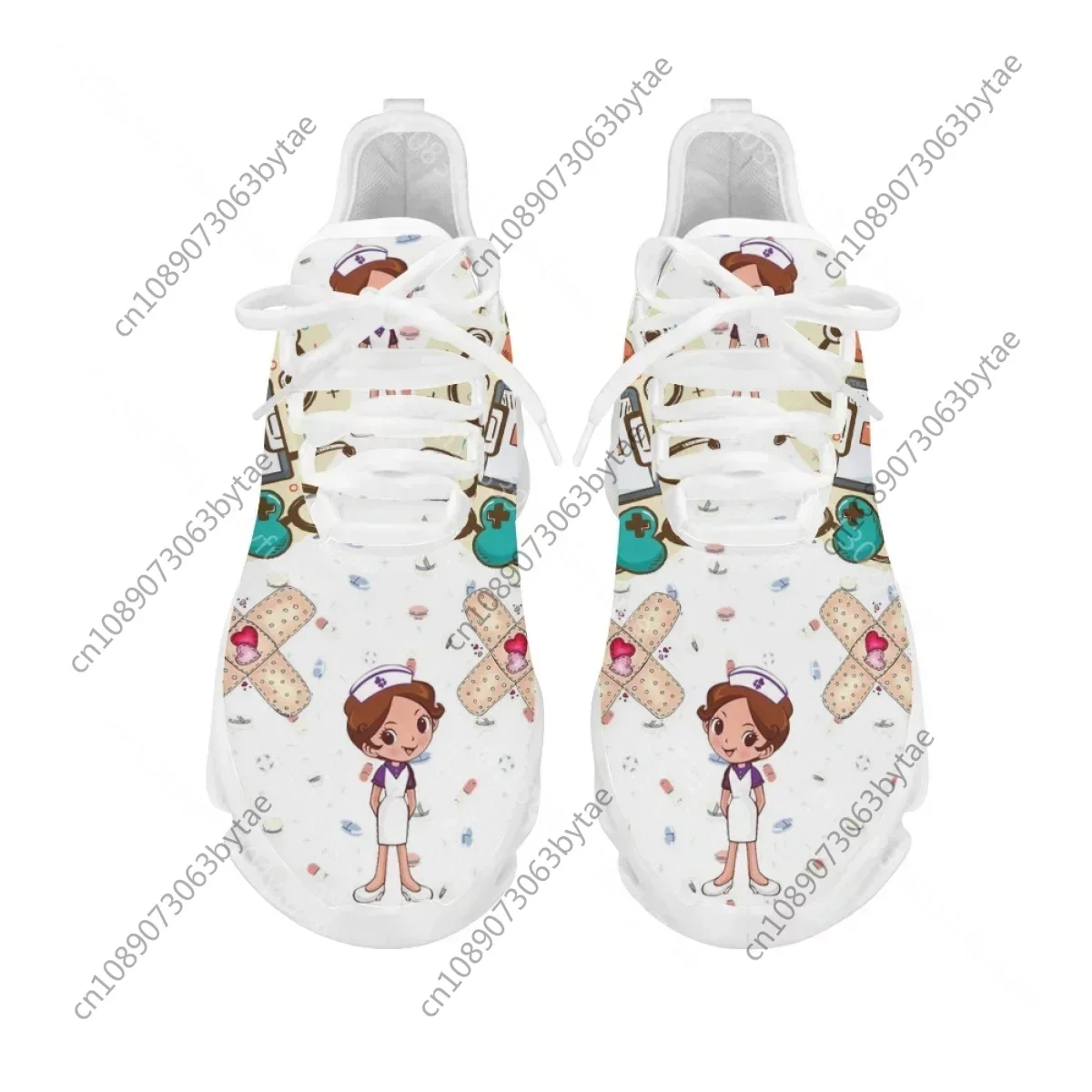 Brand Design Women Sneakers White Nursing Shoes Cute Cartoon Nurse Doctor Medical Print Light Lace-up Flats Footwear