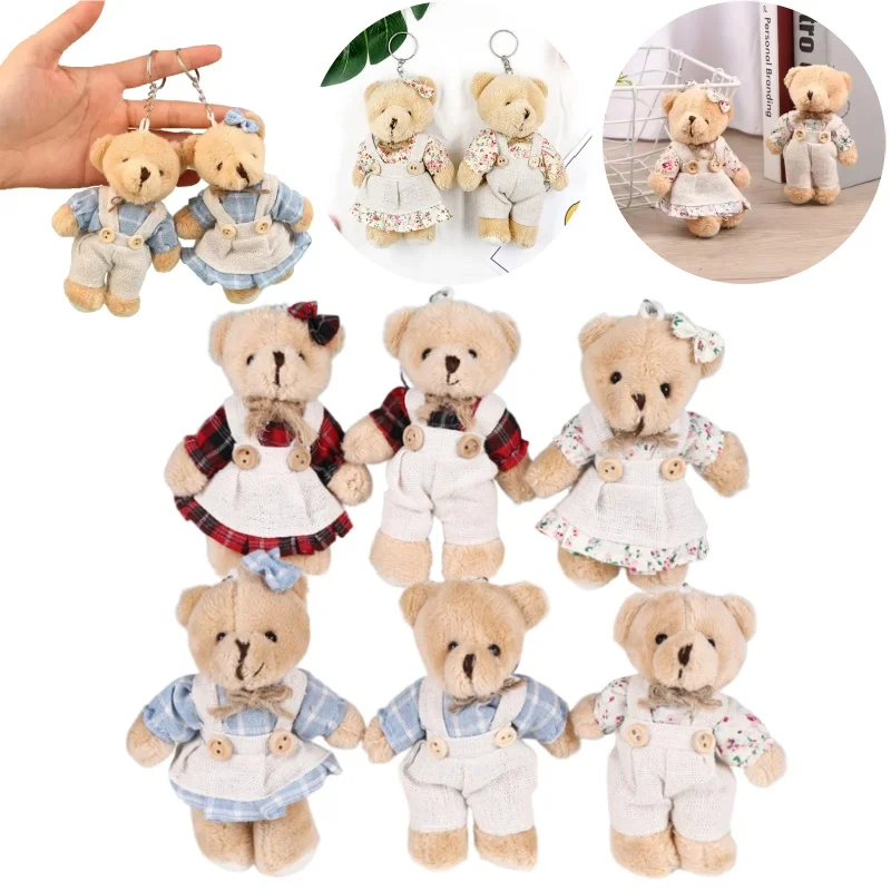 

Cute Bear Plush Doll Floral Burlap Teddy Bear Keychain Girl Kawaii Animal Stuffed Toys Couple Keychain Pendant High Quality