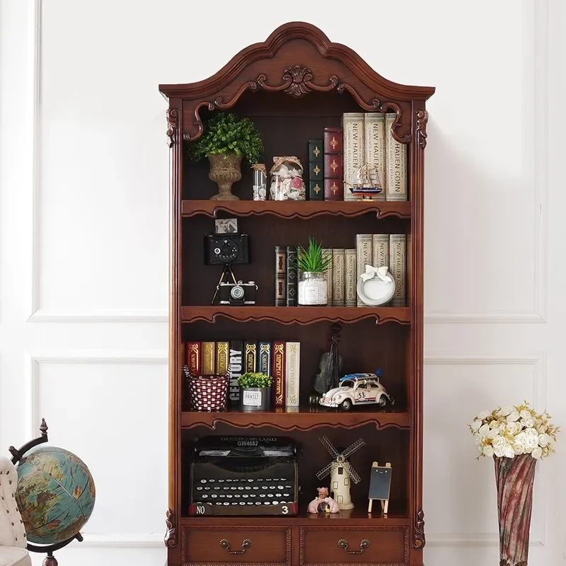 Thickened Solid‑Wood American European Combination Bookshelf Simple Modern Storage Locker For Living Room Household Decor