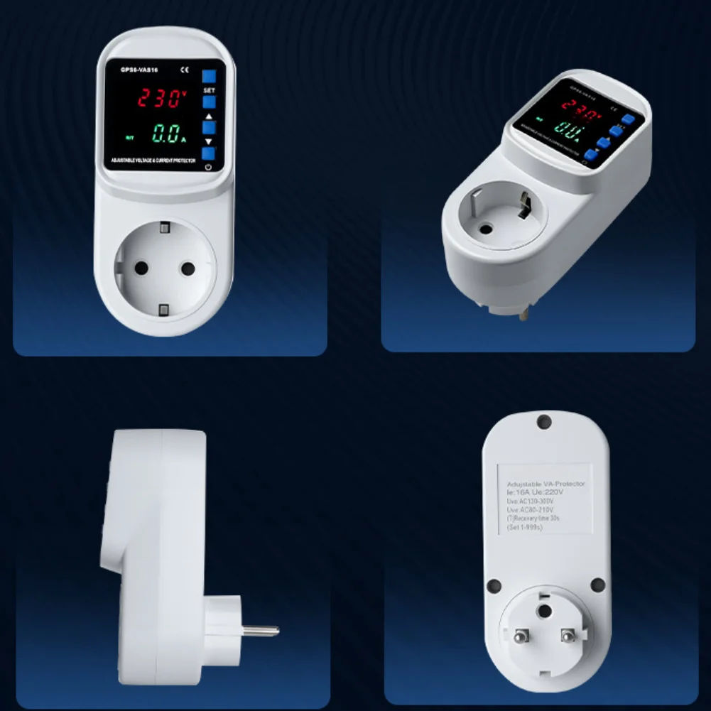 Digital Voltage Current Protector Socket 220V 16A Adjustable Over Under Voltage Protection For Auto Reclosing Display For