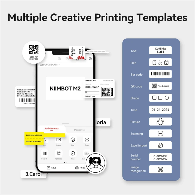 Niimbot M2 draagbare thermische overdracht labelprinter Multifunctionele sticker Label Maker Machine voor kantoorkleding Tag voedingskabel