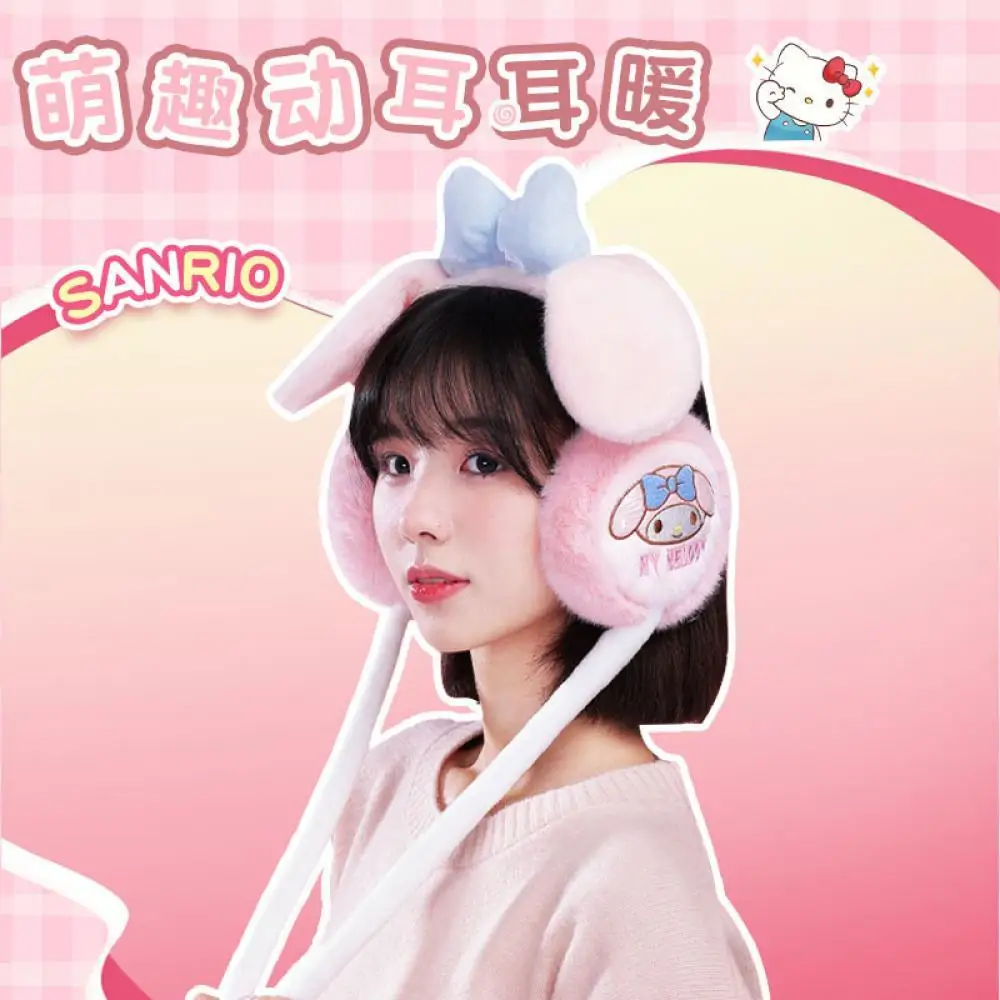 Kawaii My Melody Girls Ears Move Earmuffs Sanrios Cartoon Anime Cinnamoroll Children Warm Eras Student Winter Kids Festival Gift