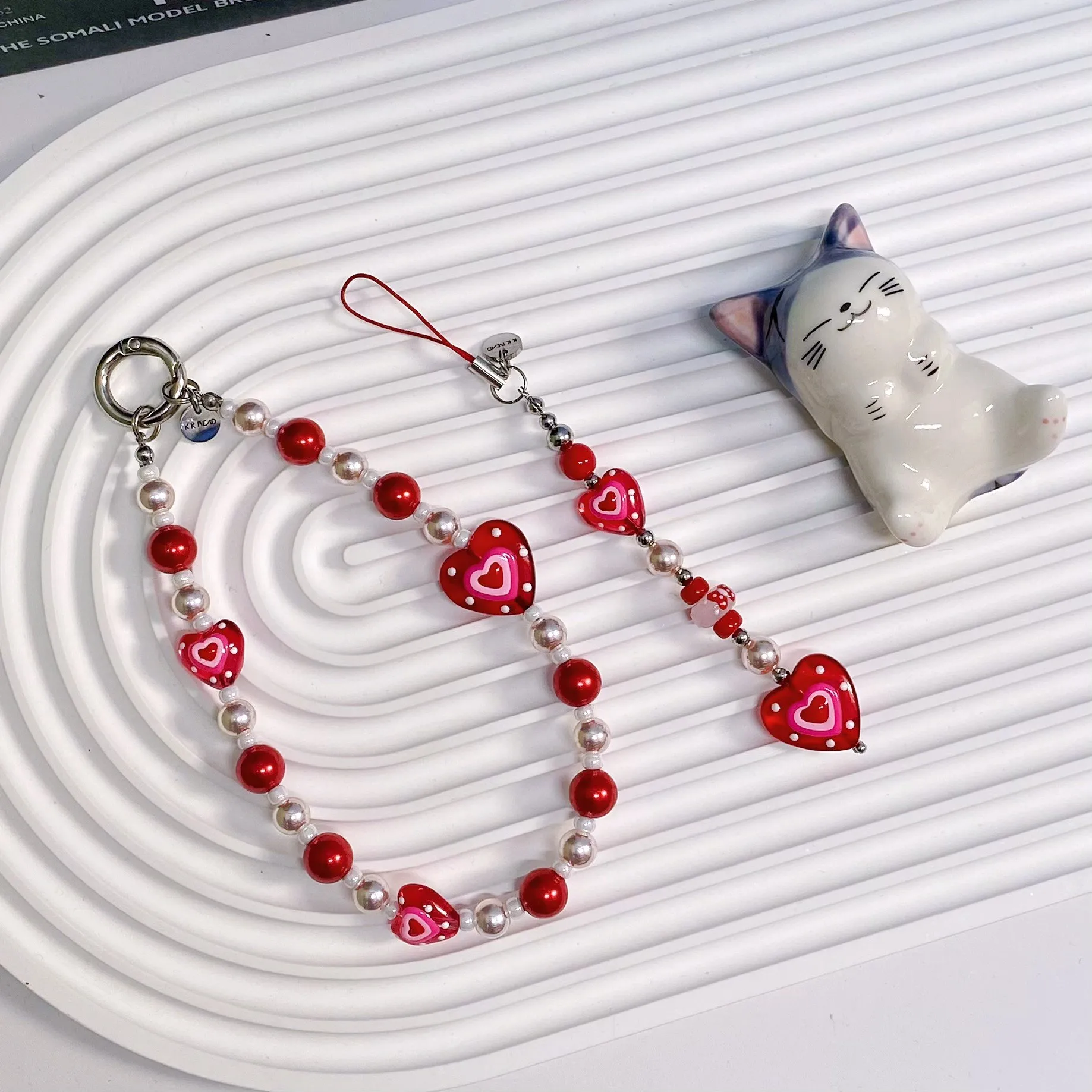 

KKBEAD High-end Red Women's Personalized Creative Portable Imitation Pearl Red DIY Pink Phone Chain
