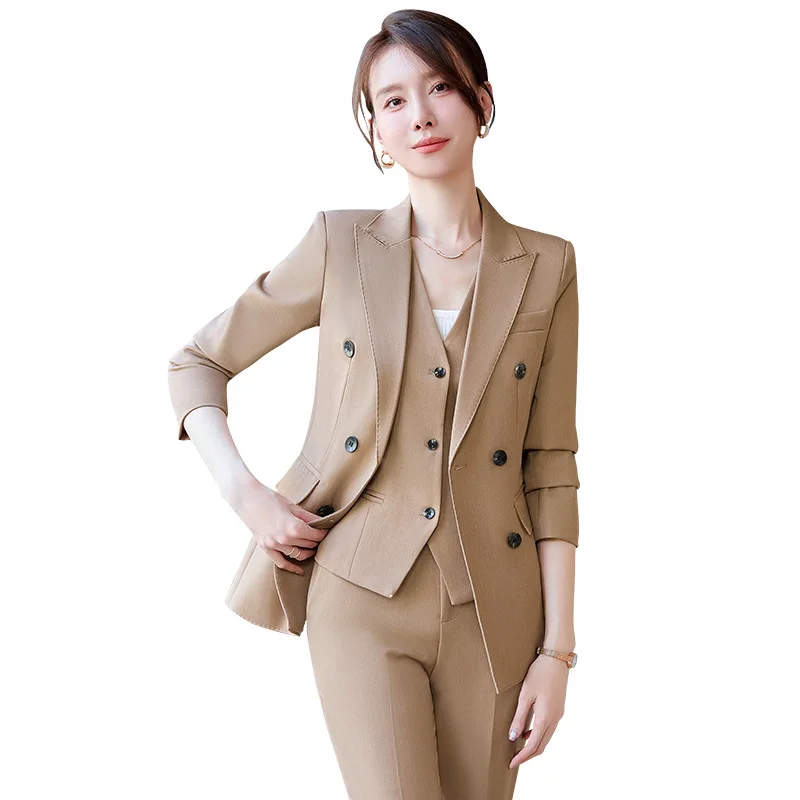 Khaki Suits Women High End Autumn New Fashion Temperament Business Formal Slim Blazer And Pants Office Ladies Work Wear Black