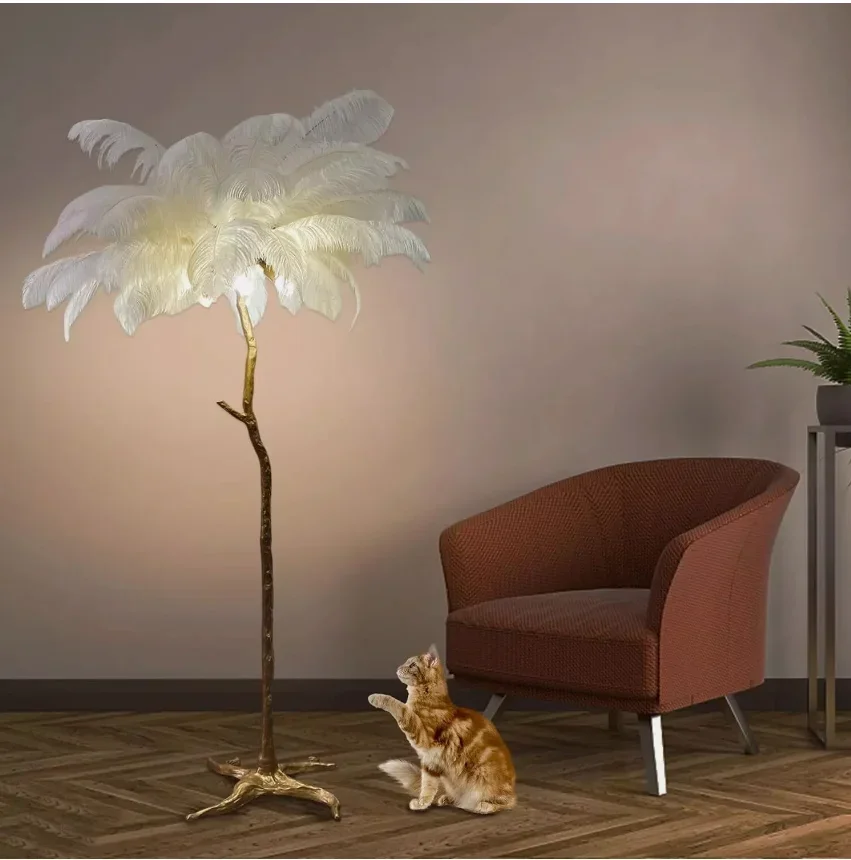 Nordic Ostrich Feather Led Floor Lamp Resin Sofa Bedroom Living Room Home Decor Indoor Bracket Lamp Standing Lamp