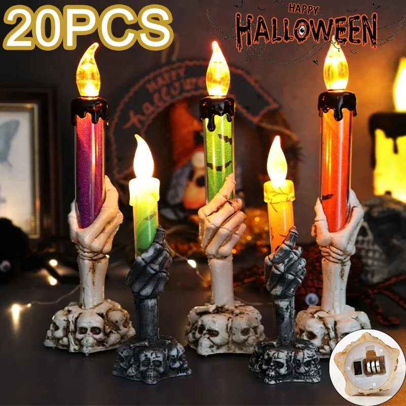 

Halloween Led Candle Light Skeleton Ghost Hand Smoke-free Light Horror Props Halloween Party Decoration Supplies Kids Toy Gift