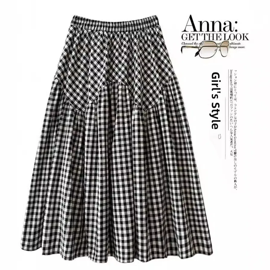 

Artistic Retro Plaid High Waist Slim A-Line Skirt Women's Summer 2025 New Sle Wide Hem Umbrella Skirt Long Skirt