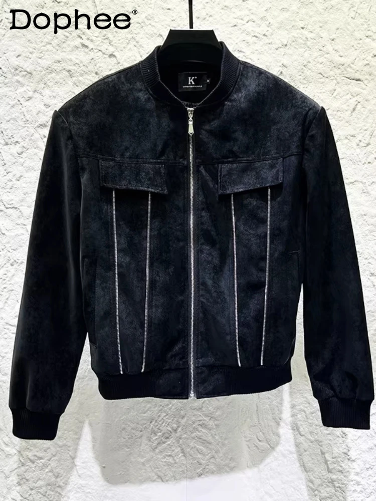 

Men's 2026 Spring New PU Design Chic Zipper Fashion Faux Leather Jackets Trendy Baseball Jacket Coats Simple Faux Leather Coats