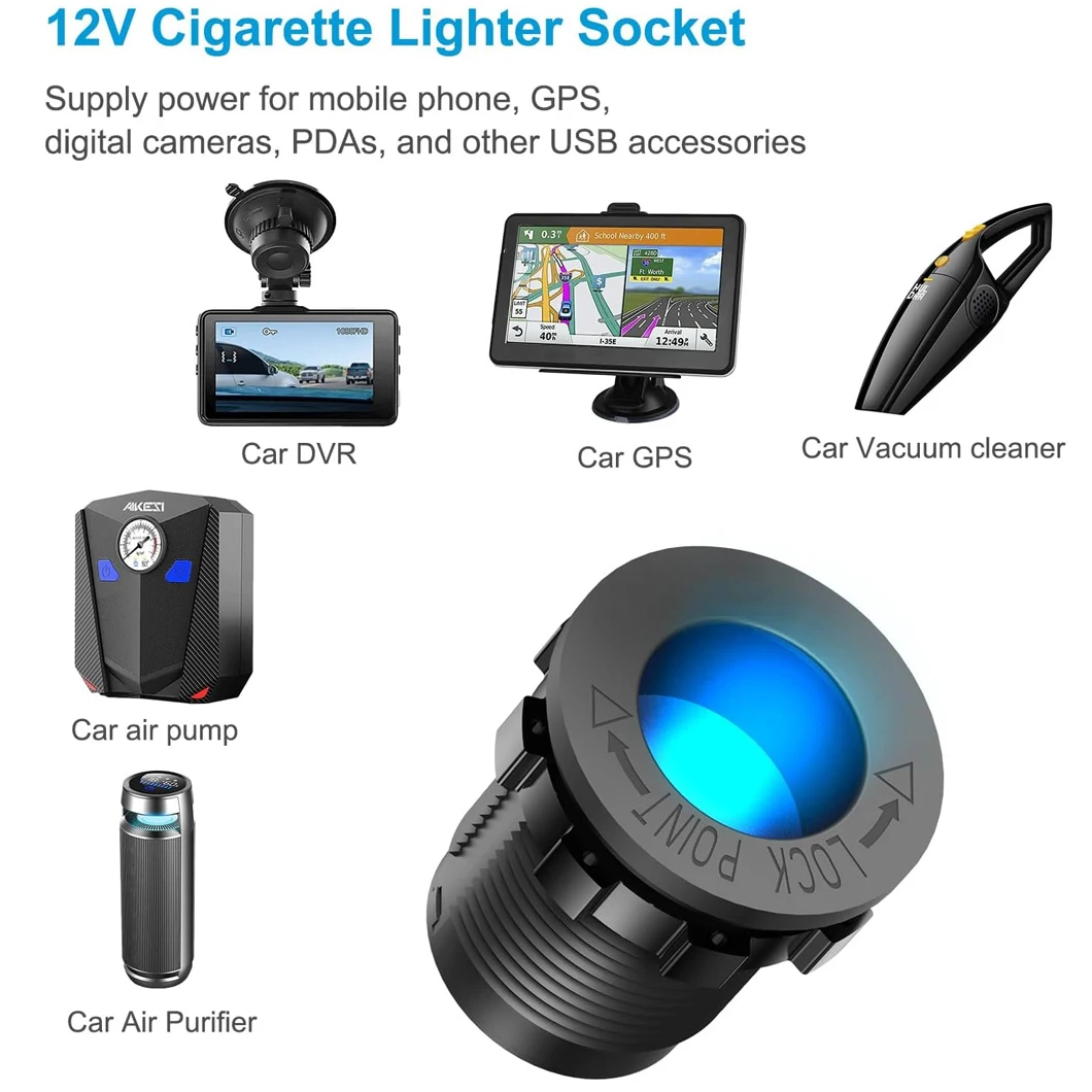 ABILKEEN Car Charging Modified panel DC12-24V Dual QC3.0 USB Socket+PD Car Charger with LED Cigarette Lighter and Rocker Switch