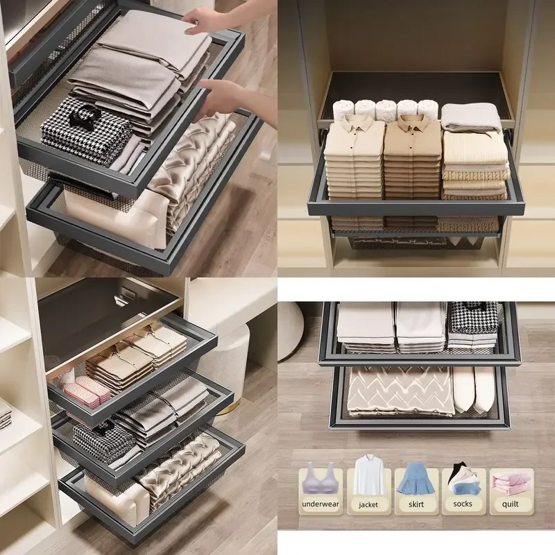 HNOSS Wardrobe Accessories Storage Basket Metal Wire Under Shelf Wardrobe Pull Out Drawers