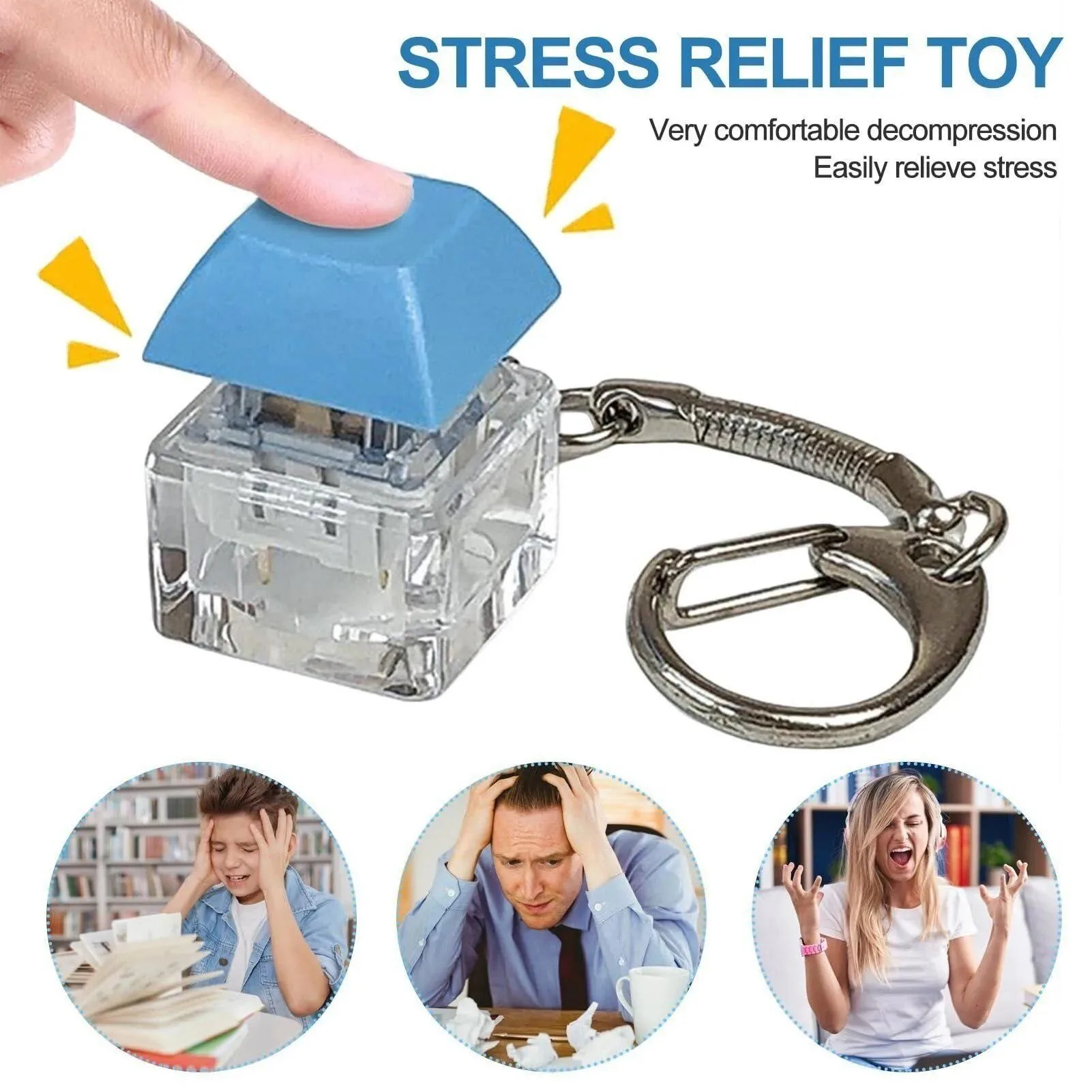 Silent Mini Keyboard Keychain Fidget Toy - 2.5cm Pop Stress Relief Keycap for Adults Office Desk, Anxiety Finger Press Sensory