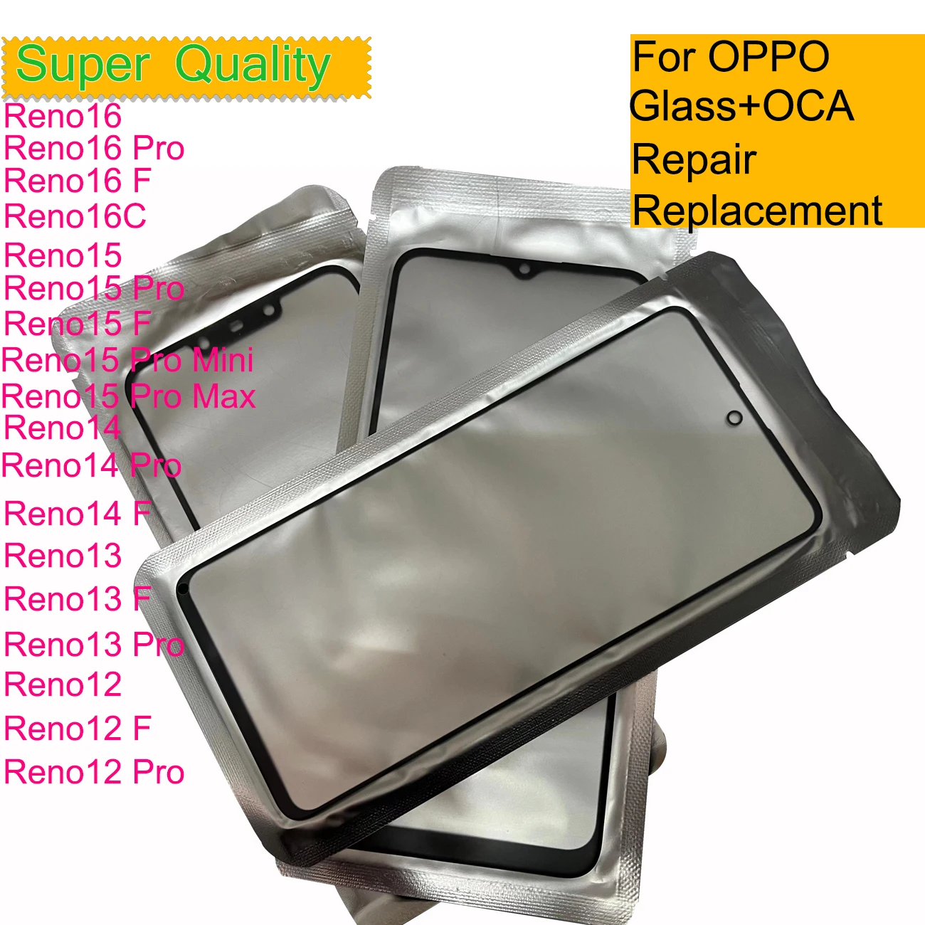 10Pcs/Lot For Oppo Reno16 15 F 14 Reno 13 12 Pro Touch Screen Front Outer Glass Panel Lens Front Glass With OCA