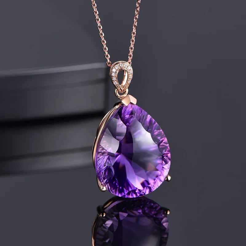 Natural Purple Amethyst Quartz Brazil Faceted Heart Love Pendant Silver 20x15mm Healing Stone Necklace AAAAAA