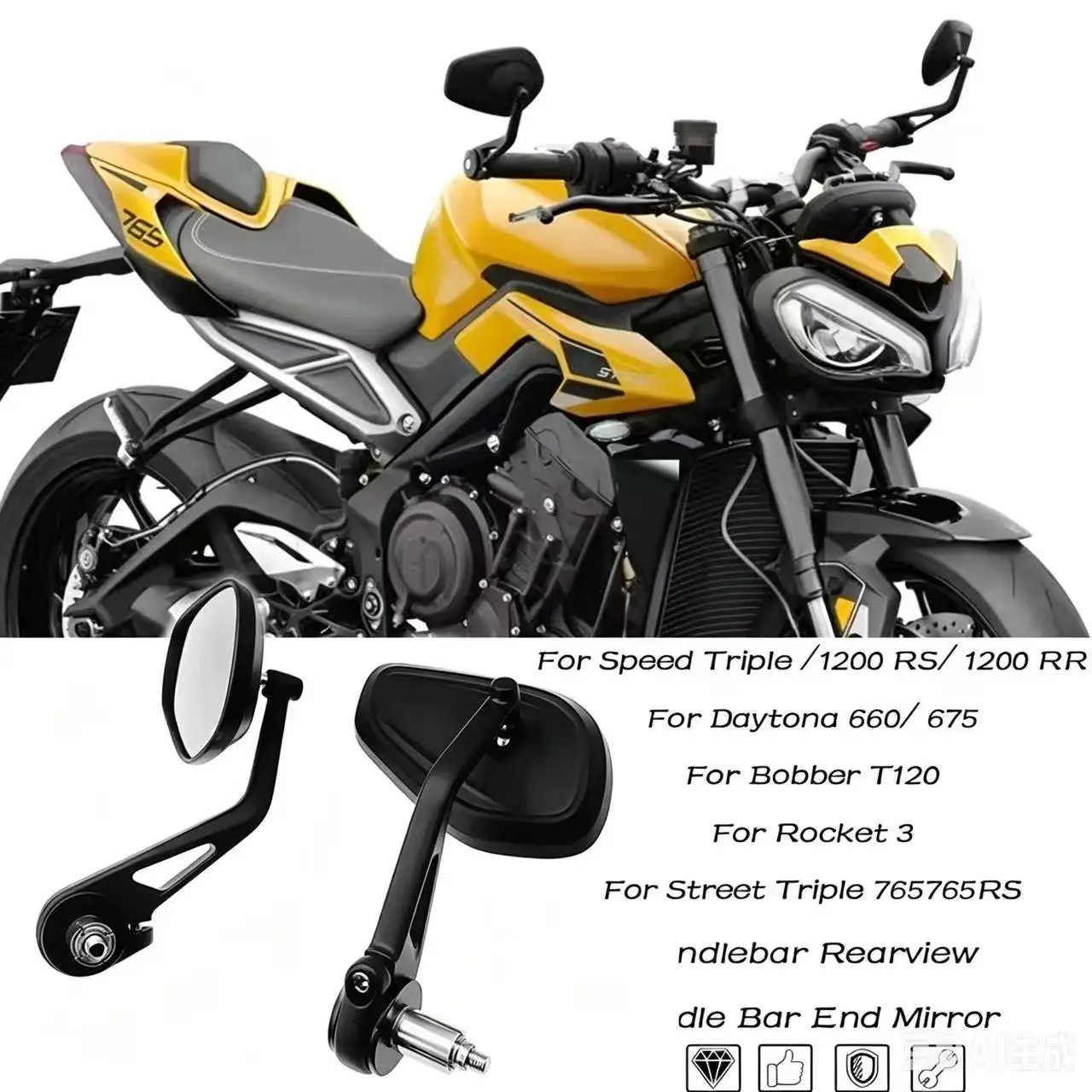 Motorcycle Handlebar Rearview Side Mirrors Bar End Mirror Kit For Street Triple S 765 765RS 765R Bobber T120 Daytona 660 675