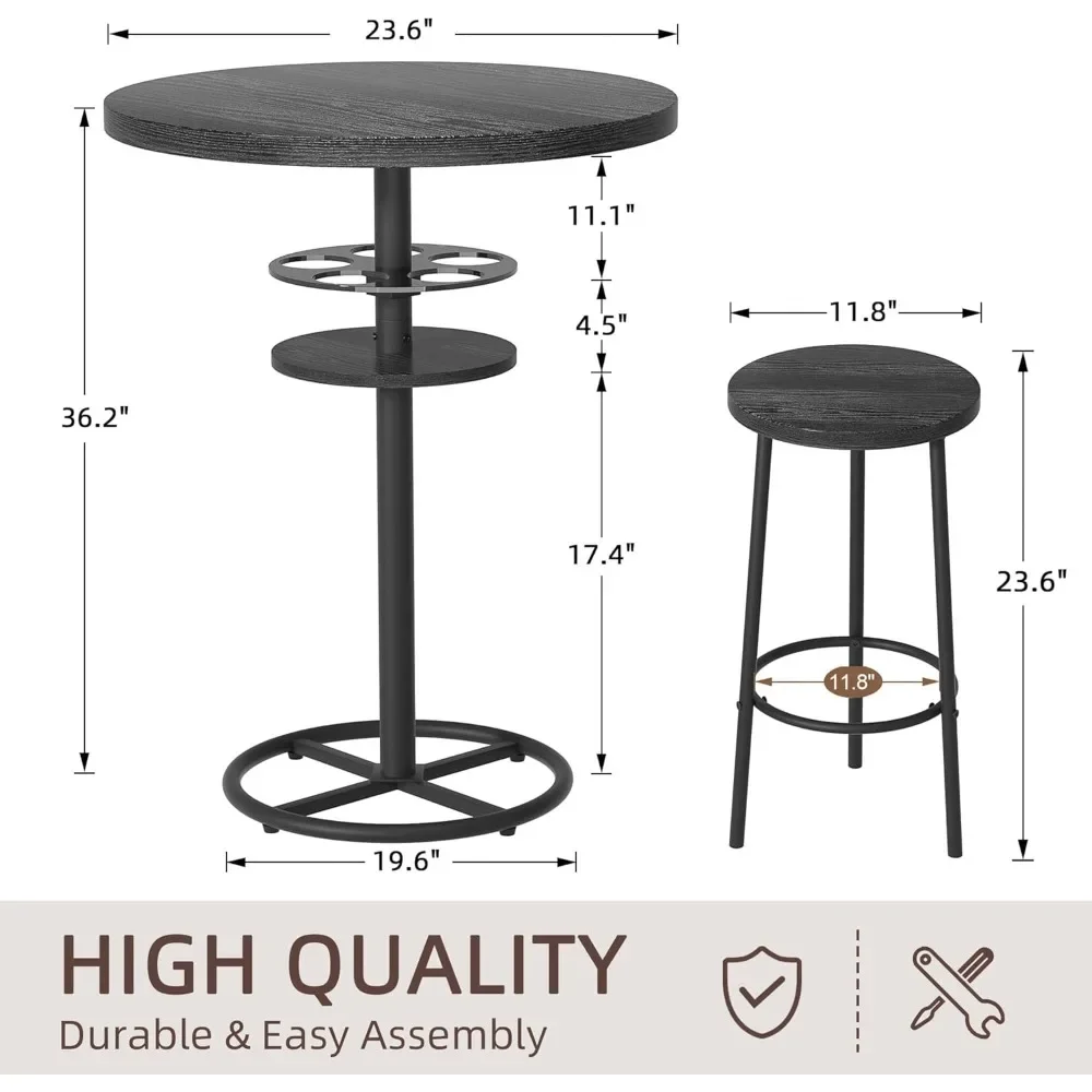 3ชิ้นโต๊ะบาร์และเก้าอี้เคาน์เตอร์สูงชุดบิสโทรผับพร้อม2 barstools สำหรับอาหารเช้า Nook, พื้นที่ขนาดเล็ก, อพาร์ทเม้น