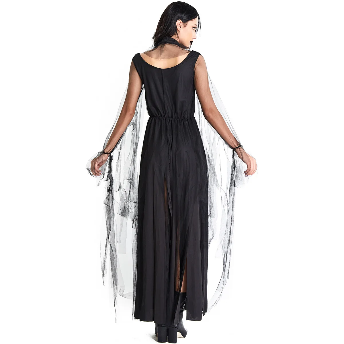 Fsia de loween para Adultos Vestido Longo de Noiva Zumbi Fsma Preto e Branco Vampiro Do Anjo Rainha Moda Fe...